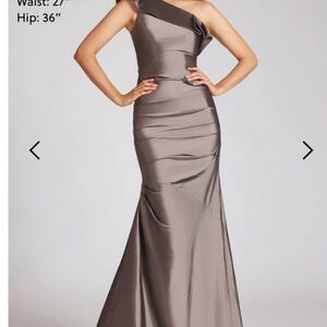 Teri Jon Elegant One-Shoulder Bronze Evening Dress MOB, MOG, prom bridesmaid